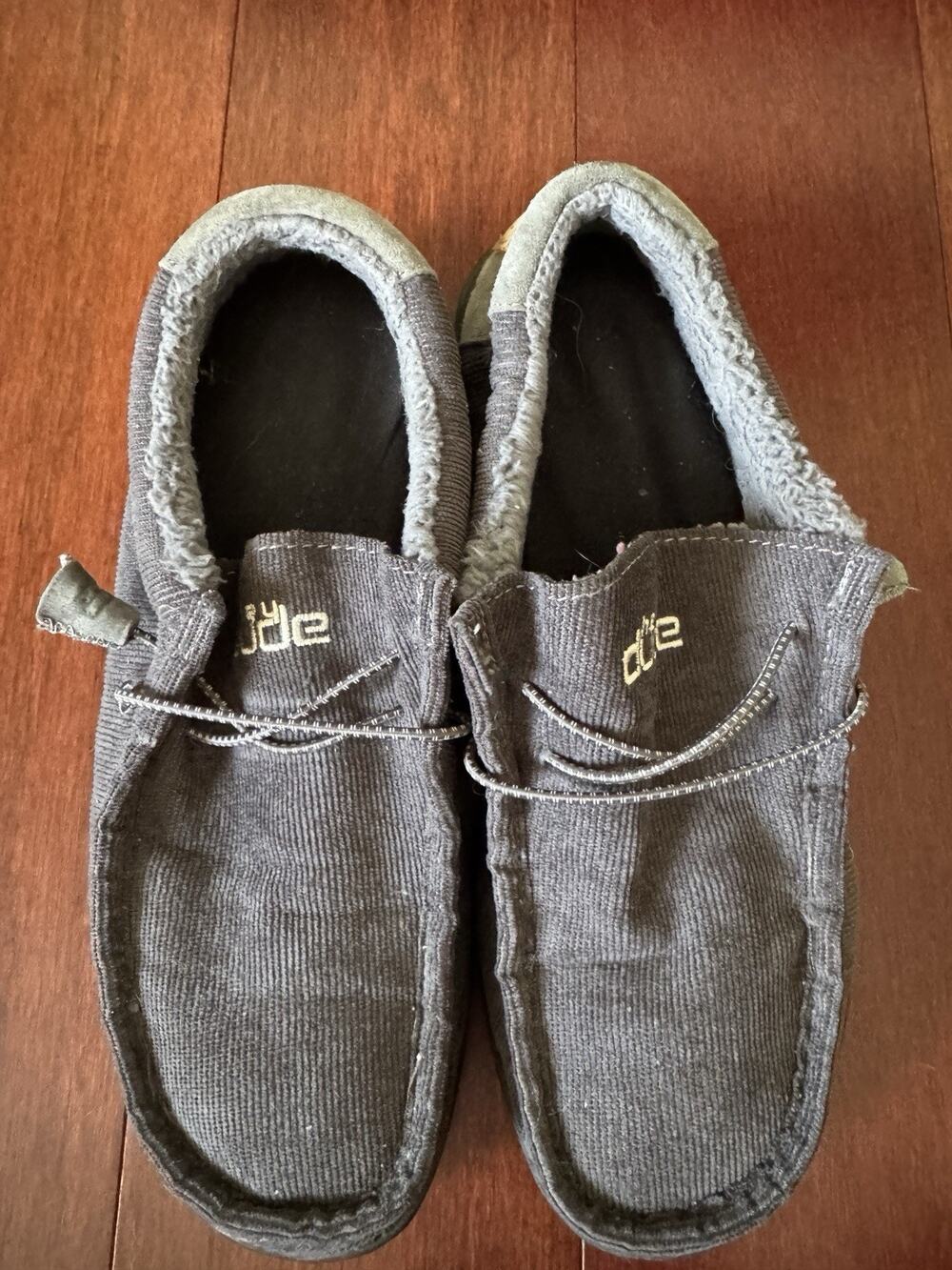 Hey Dude Wally Corduroy Loafers Mens 9 Dark Gray Slip On Comfort Shoes